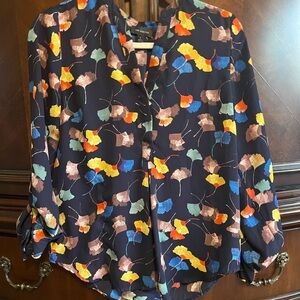 The Limited Blue Blouse with Mandarin Collar and Relaxed Fit